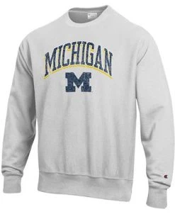Champion Men's Gray Michigan Wolverines Arch Over Logo Reverse Weave Pullover Sweatshirt -Champion Online 20147208 fpx