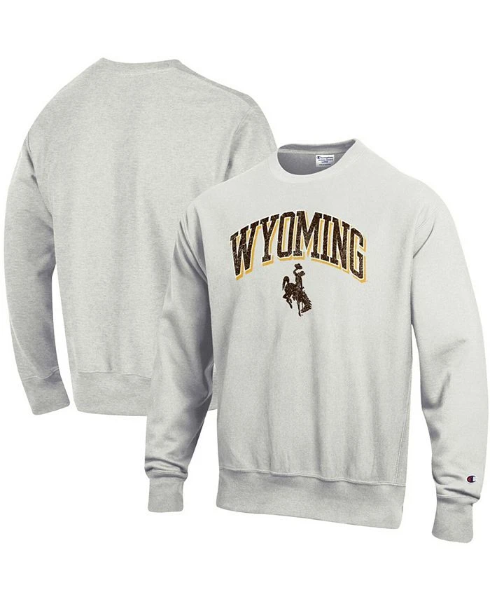 Champion Men's Heathered Gray Wyoming Cowboys Arch Over Logo Reverse Weave Pullover Sweatshirt 3 Champion Men's Heathered Gray Wyoming Cowboys Arch Over Logo Reverse Weave Pullover Sweatshirt