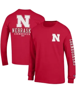 Champion Men's Scarlet Nebraska Huskers Team Stack Long Sleeve T-shirt -Champion Online 20775938 fpx