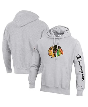 Champion Men's Heathered Gray Chicago Blackhawks Reverse Weave Pullover Hoodie 4 Champion Men's Heathered Gray Chicago Blackhawks Reverse Weave Pullover Hoodie - Image 2