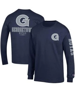 Champion Men's Navy Georgetown Hoyas Team Stack Long Sleeve T-shirt