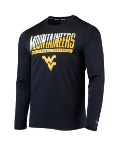 Champion Men's Navy West Virginia Mountaineers Wordmark Slash Long Sleeve T-shirt -Champion Online 21866268 fpx