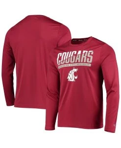 Champion Men's Crimson Washington State Cougars Wordmark Slash Long Sleeve T-shirt