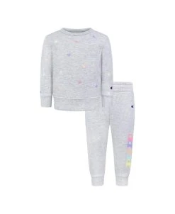 Champion Baby Girls All Over Print Tossed C Fleece Crew And Repeat C Fleece Joggers, 2 Piece Set