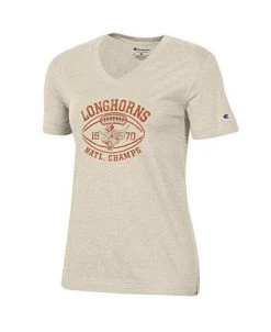 Women's Oatmeal Texas Longhorns 1970 Football National Champions V-Neck T-shirt -Champion Online 22383748 fpx