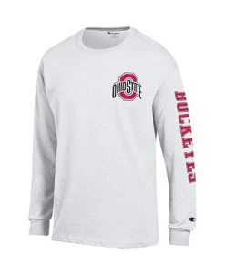 Champion Men's White Ohio State Buckeyes Team Stack 3-Hit Long Sleeve T-shirt -Champion Online 22383916 fpx