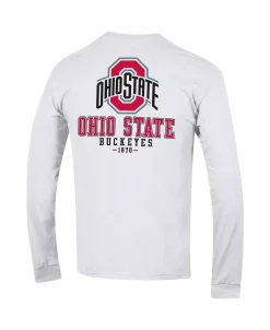 Champion Men's White Ohio State Buckeyes Team Stack 3-Hit Long Sleeve T-shirt -Champion Online 22383917 fpx