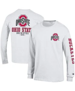 Champion Men's White Ohio State Buckeyes Team Stack 3-Hit Long Sleeve T-shirt