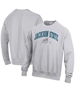 Champion Men's Heathered Gray Jackson State Tigers Arch Over Logo Reverse Weave Pullover Sweatshirt