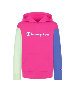 Champion Little Girls Multi Stripe Pattern Script Color Block Fleece Hoodie