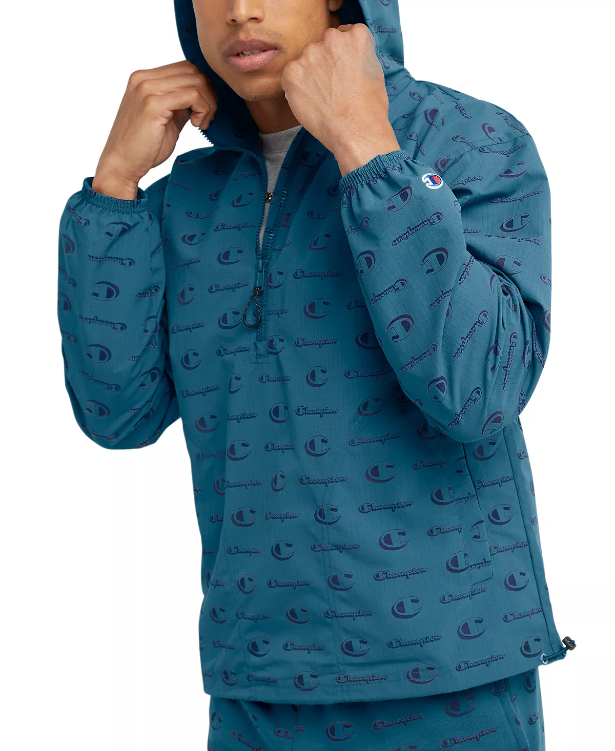Champion Men's Standard-Fit Logo-Print Water-Resistant Ripstop Anorak 5 Champion Men's Standard-Fit Logo-Print Water-Resistant Ripstop Anorak - Image 3