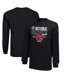 Youth Boys Black Georgia Bulldogs Back-To-Back College Football Playoff National Champions Again Long Sleeve T-shirt