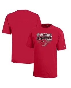 Youth Boys Red Georgia Bulldogs Back-To-Back College Football Playoff National Champions Again T-shirt