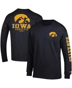 Champion Men's Black Iowa Hawkeyes Team Stack Long Sleeve T-shirt