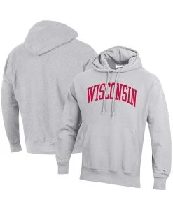 Champion Men's Heathered Gray Wisconsin Badgers Big And Tall Reverse Weave Fleece Pullover Hoodie Sweatshirt