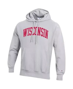 Champion Men's Heathered Gray Wisconsin Badgers Big And Tall Reverse Weave Fleece Pullover Hoodie Sweatshirt -Champion Online 23886009 fpx
